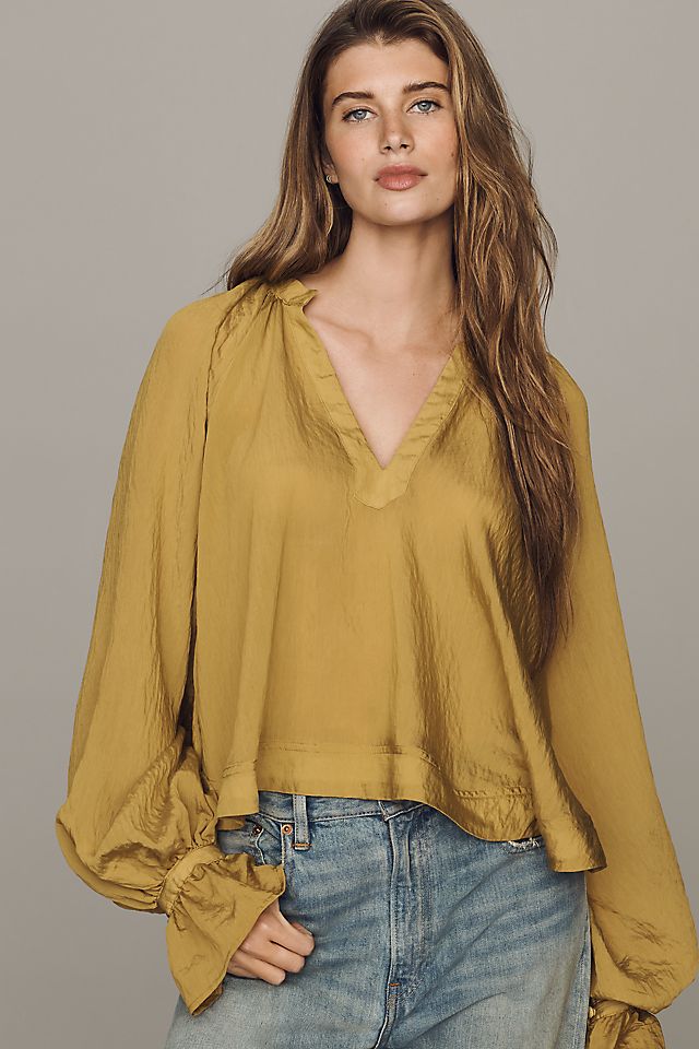 By Anthropologie Semi-Sheer Swing Women's Poet Sleeve Blouse