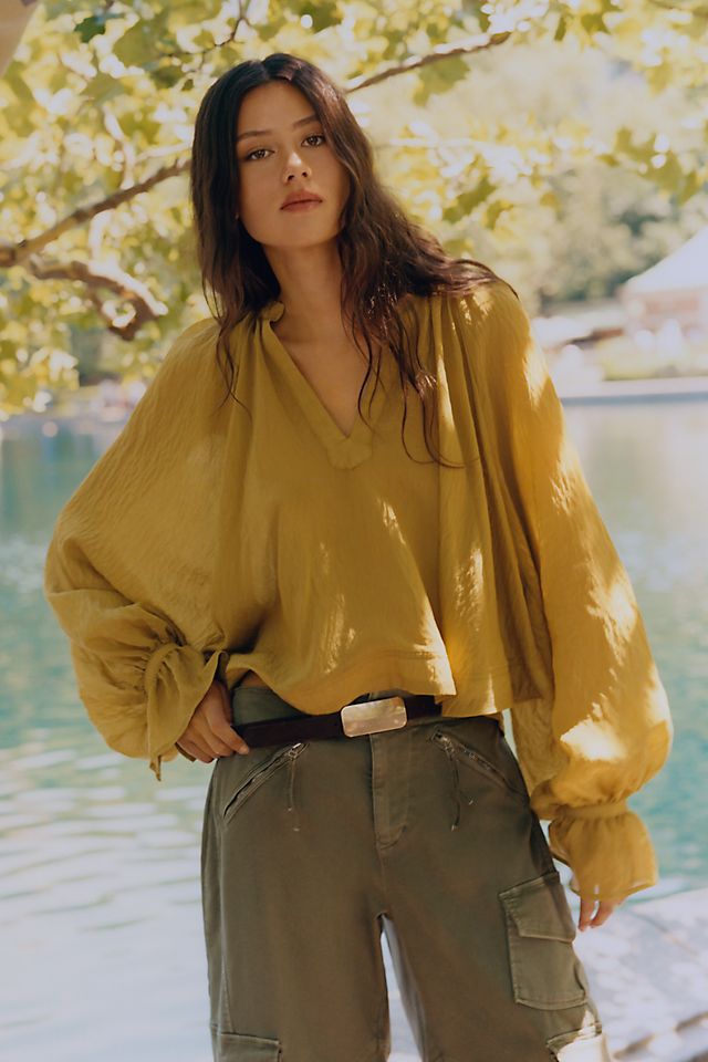 By Anthropologie Semi-Sheer Swing Women's Poet Sleeve Blouse