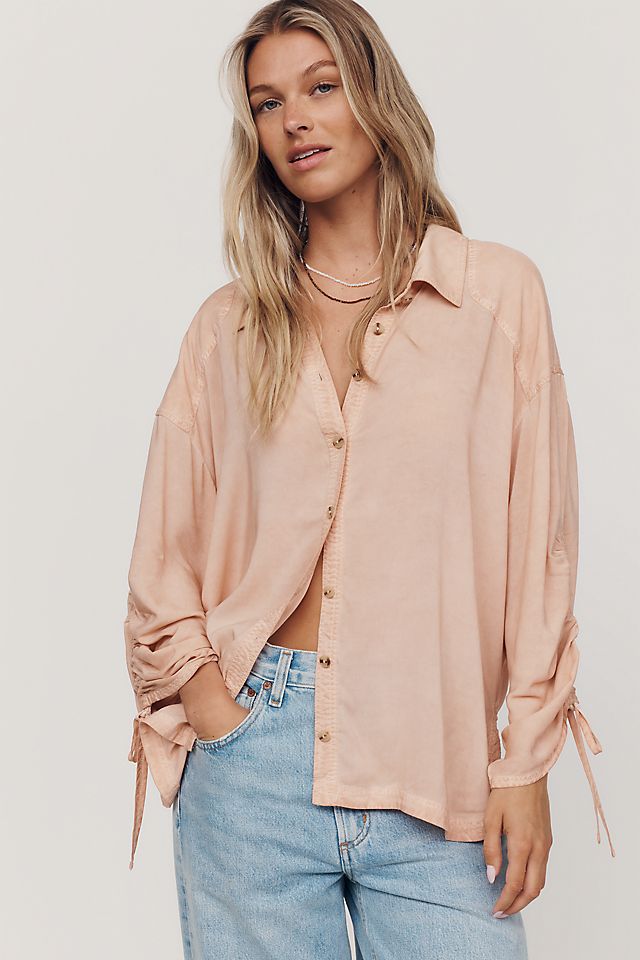 Pilcro Cinched-Sleeve Women's Buttondown Top