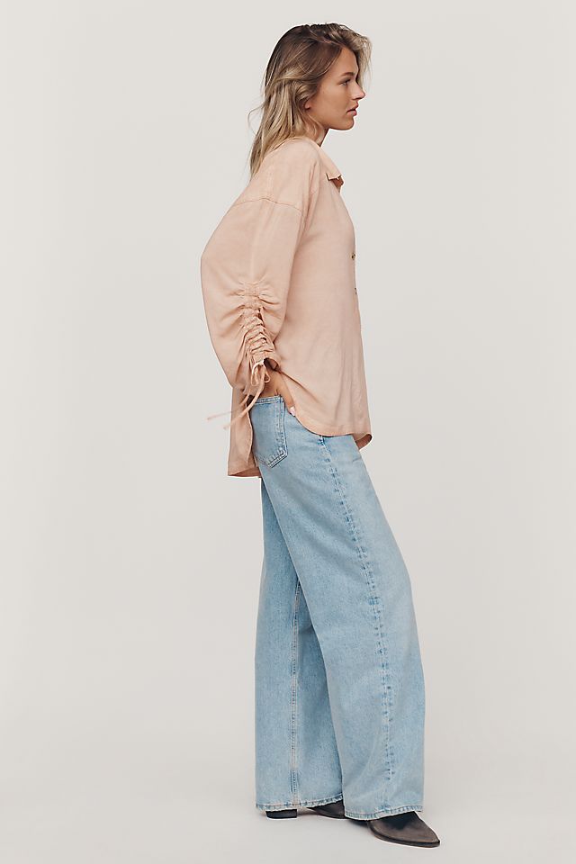 Pilcro Cinched-Sleeve Women's Buttondown Top