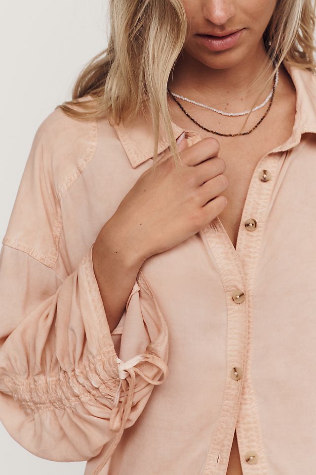 Pilcro Cinched-Sleeve Women's Buttondown Top