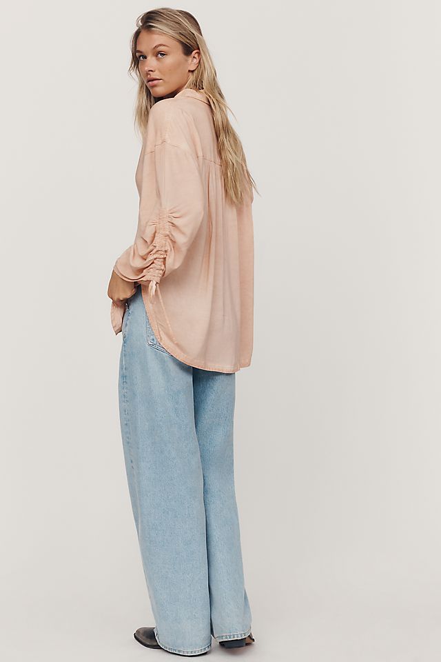 Pilcro Cinched-Sleeve Women's Buttondown Top