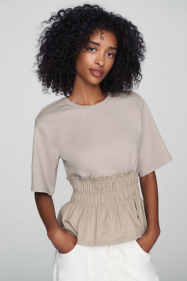 Dolan Left Coast 100% Cotton Smocked Peplum Women's Tee