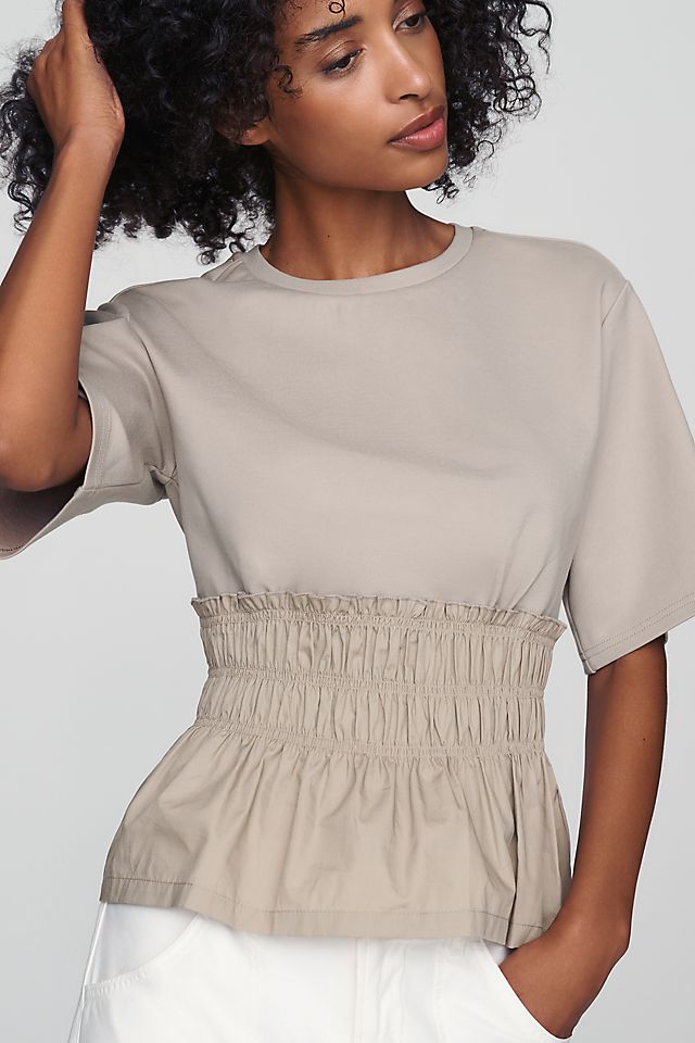 Dolan Left Coast 100% Cotton Smocked Peplum Women's Tee