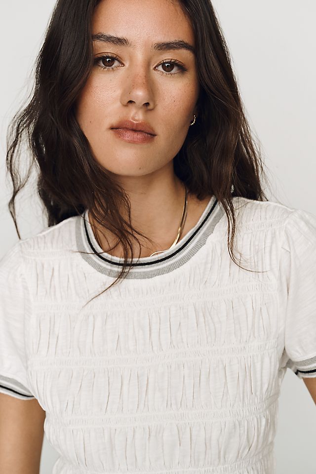 Pilcro Smocked Peplum Women's Crew Neck Cotton Tee