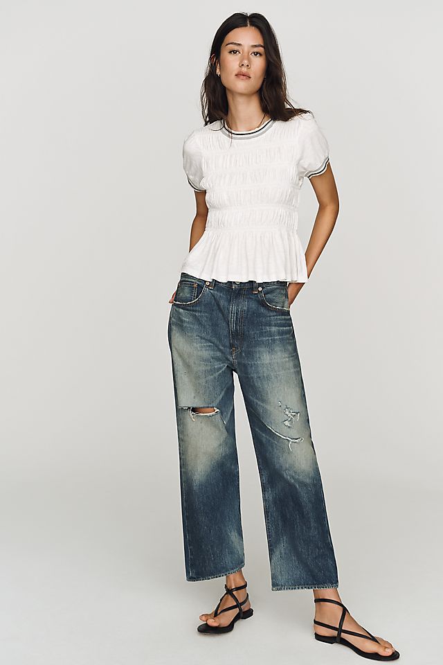 Pilcro Smocked Peplum Women's Crew Neck Cotton Tee