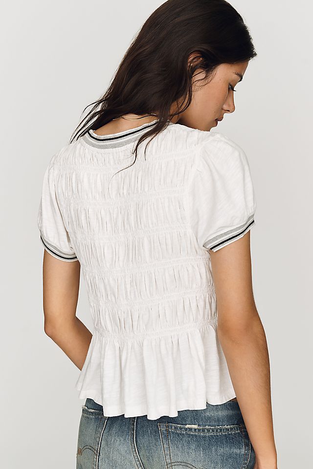 Pilcro Smocked Peplum Women's Crew Neck Cotton Tee