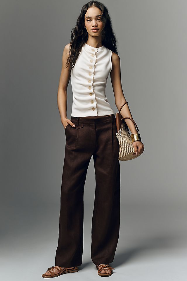 By Anthropologie Ruched Sleeveless Buttondown Women's Top