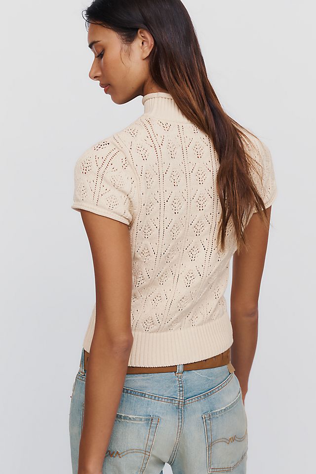 By Anthropologie Pointelle Short-Sleeve Women's Sweater