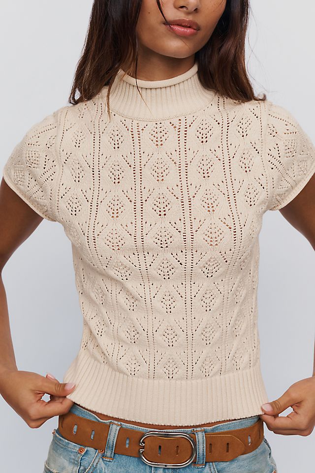 By Anthropologie Pointelle Short-Sleeve Women's Sweater